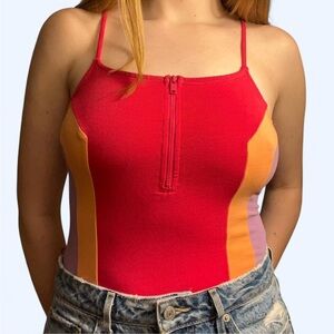 Forever 21 Retro Multi-Color Zip-up Sleeveless Bodysuit
